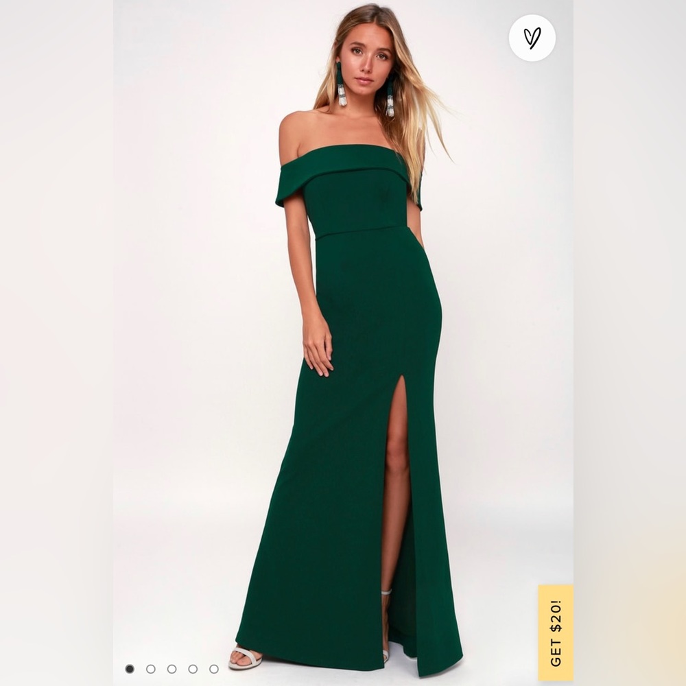 Off-Shoulder Emerald Green Evening Gown Wedding Guest
